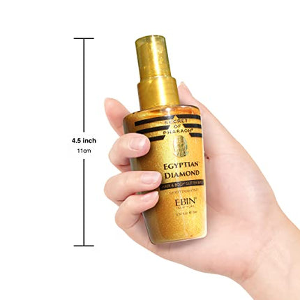 Egyptian Diamond Hair & Body Glitter Mist - Gold 2.37oz | Glitter Spray for Hair and Body, Glitter spray for Clothes, Quick-Drying and Long-Lasting Body Shiny Spray for Stage Makeup