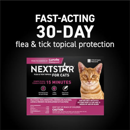 NEXTSTAR Flea and Tick Prevention for Cats, Repellent, and Control, Fast Acting Waterproof Topical Drops for Cats Over 3.5 lbs, 3 Month Dose