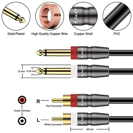 J&D Dual 1/4 inch TS to Dual RCA Cable, Heavy Duty 1/4 Male to RCA Male Adapter Stereo Audio Interconnect Quarter inch Cable, 3 Feet