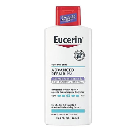 Eucerin Advanced Repair Night Lotion, 48 Hour Moisturizing Body Lotion for Dry Skin, Paraben Free Body Lotion with a Hypoallergenic Soothing Scent, 13.5 Fl Oz Bottle