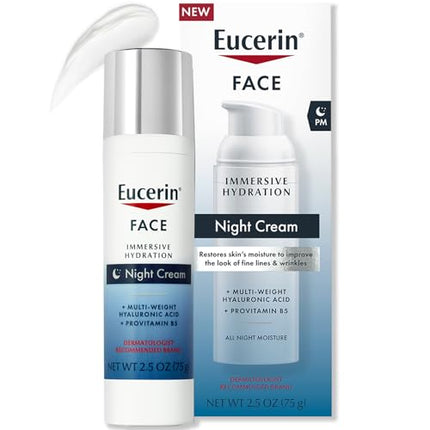 Eucerin Face Immersive Hydration Night Cream with Hyaluronic Acid and Provitamin B5, Ultra-Lightweight Face Moisturizer Smooths Fines Lines and Wrinkles, 2.5 Oz Bottle