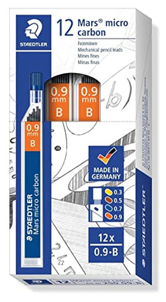 STAEDTLER 250 09-B Mars Micro Refill Leads for Mechanical Pencils - B, 0.9mm (Box of 12 x Tubes of 12 Leads)