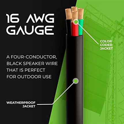 buy GearIT 16/4 Speaker Wire (250 Feet) 16AWG Gauge, Black 4-Conductors/Outdoor Direct Burial in Ground/in Wall/CL3 CL2 Rated - OFC Oxygen-Free Copper, Black 250ft. in India