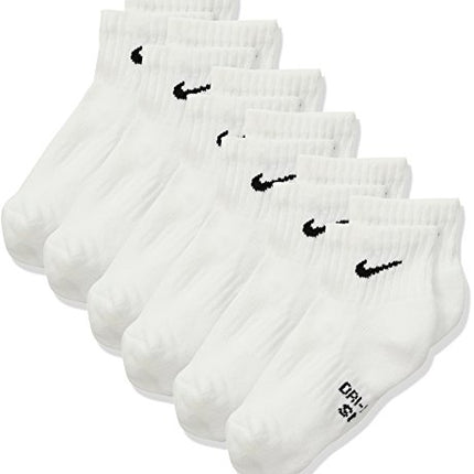 NIKE Kids' Unisex Everyday Cushioned Ankle Socks (6 Pairs), White/Black, Small