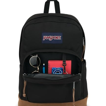 JanSport Right Pack Backpack - Travel, Work, or Laptop Bookbag with Leather Bottom, Black