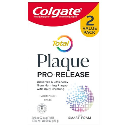 Colgate Total Plaque Pro Release Whitening Toothpaste, 2 Pack, 3.0 Oz Tubes