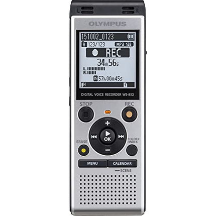 buy Olympus WS-852 silver voice recorder with true stereo mic, 4GB, 110 hours battery life, microSD external memory, USB, with MP3 file format in India