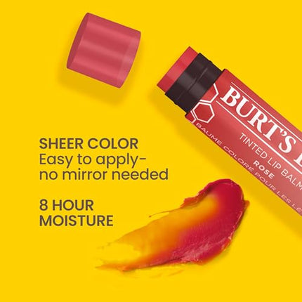 Burt's Bees Lip Tint Balm, Easter Basket Stuffers with Long Lasting 2 in 1 Duo Tinted Balm Formula, Color Infused with Hydrating Shea Butter for a Natural Looking Buildable Finish, Petal Rose (2-Pack)
