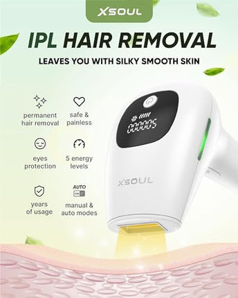 XSOUL At-Home IPL Hair Removal for Women and Men Hair Removal 999,999 Flashes Painless Hair Remover on Armpits Back Legs Arms Face Bikini Line