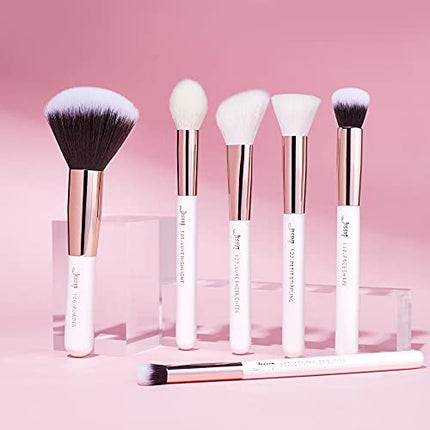 Jessup Face Makeup Brushes Set, 6pcs White/Rose Gold Big Natural Brushes kit for Powder Foundation Contour Highlighter Blending Concealer T224