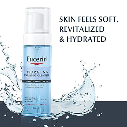 Eucerin Hydrating Foaming Daily Facial Cleanser with Hyaluronic Acid, 5 Fl Oz,Blue