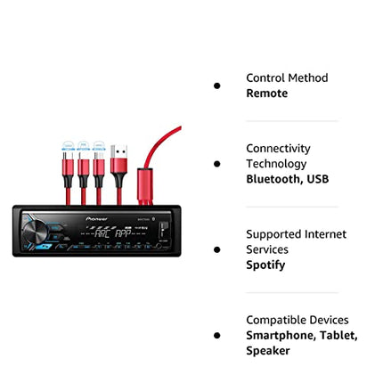 buy Pioneer MVH-X390BT Digital Media Receiver with Pioneer ARC app, MIXTRAX, Built-in Bluetooth and USB Direct Control for iPod/iPhone and Android Phones & zonoz 3 in 1 Multi USB Charging Cable in India