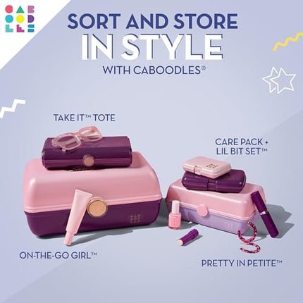 Caboodles Pretty in Petite Makeup Box, Two-Tone Periwinkle on Pink, Hard Plastic Organizer Box, 2 Swivel Trays, Fashion Mirror, Secure Latch for Safe Travel