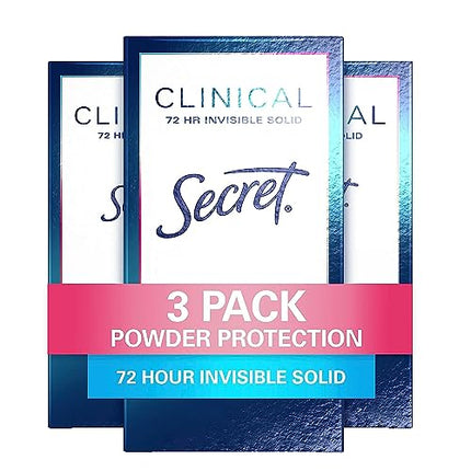 Secret Clinical Strength Invisible Solid Antiperspirant and Deodorant for Women, Protecting Powder, 1.6 oz (Pack of 3)