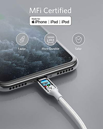 Anker Powerline+ III Lightning to USB A Cable, (3ft MFi Certified), USB Charging/Sync Lightning Cord Compatible with iPhone 11 / Xs MAX/XR/X / 8/7 / iPad and More (Silver)