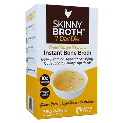 Skinny Broth 7-Day Plan, Instant Bone Broth, Chicken Broth, Bone Broth Protein Powder, Supports Weight Management, Promotes Better Digestion, Bone and Joint Health, 7 Day Plan, 7 Count
