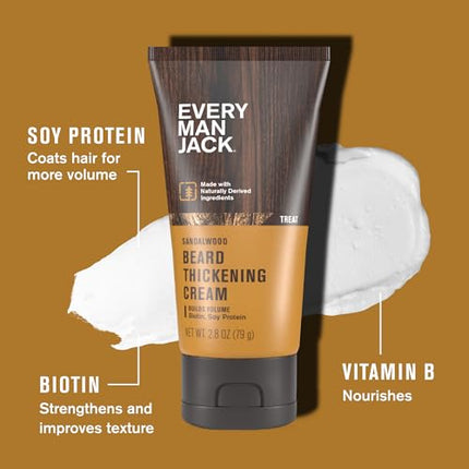 Every Man Jack Beard Thickening Cream - Strengthens, Thickens, Nourishes Beard - Light Sandalwood Scent - Made with Naturally Derived Ingredients like Biotin, Vitamin B6, Soy Protein - 2.8oz - 2 Pack