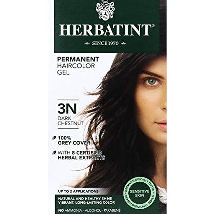 Herbatint Permanent Haircolor Gel, 3N Dark Chestnut, Alcohol Free, Vegan, 100% Grey Coverage - 4.56 oz