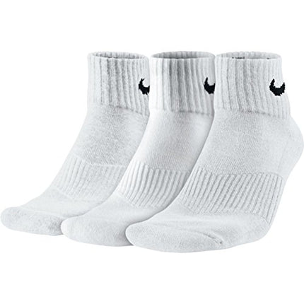 NIKE Unisex Performance Cushion Quarter Training Socks (3 Pairs), White/Black, Large
