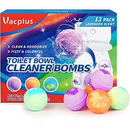 Vacplus Toilet Bowl Cleaners - 12 Pack, Fizzy & Colorful Toilet Bowl Cleaner Bombs with Lavender Fragrances, Natural Toilet Bowl Cleaner Tablets for Cleaning & Deodorizing, 1.45 Inch