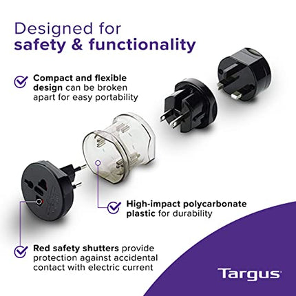 Targus Universal Power Travel Adapter, Black – International Plug Adapter for Europe, UK, AUS, and More, Safely Power Your Devices Around the World (APK01US1)