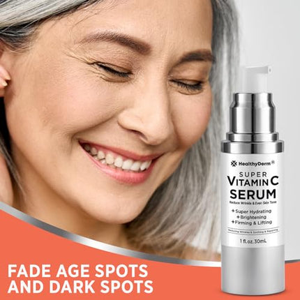 Super Vitamin C Serum for Women Over 70: Niacinamide, Vitamin C, Hyaluronic Acid, Peptides, Vitamin E, Caffeine, Bakuchiol, Hydrating, Lifting, Face Wrinkle & Age Spots Reduction