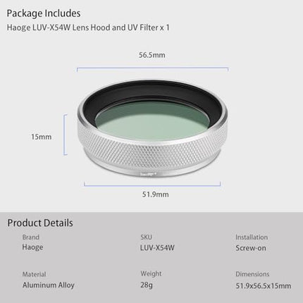 Haoge LUV-X54W Metal Lens Hood with MC UV Protection Multicoated Ultraviolet Lens Filter for Fujifilm X100VI Fuji X100V Camera Silver