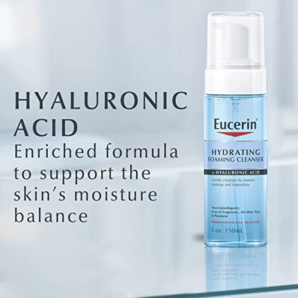 Eucerin Hydrating Foaming Daily Facial Cleanser with Hyaluronic Acid, 5 Fl Oz,Blue