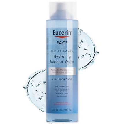 Eucerin Face Gentle Cleansing Hydrating Micellar Water, Face Cleanser and Makeup Remover with Hyaluronic Acid, 13.5 Fl Oz Bottle