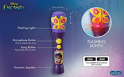 eKids Disney Encanto Toy Microphone for Kids, Built-in Music and Flashing Lights for Fans of Disney Toys for Girls