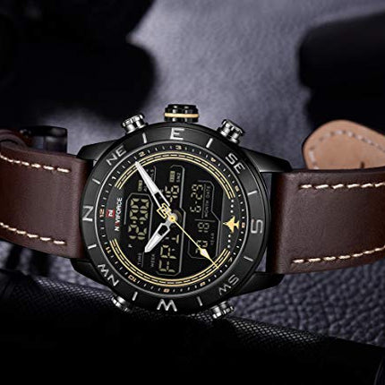 NAVIFORCE Digital Watch Men Waterproof Leather Strap Waches for Men Sport Military Multi-Function Wristwatch