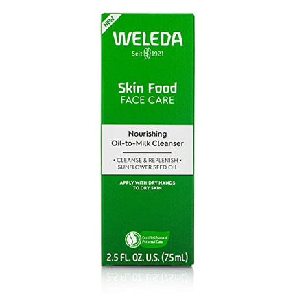 Weleda Skin Food Face Care Nourishing Oil-to-Milk Cleanser, 2.5 Fluid Ounce, Plant Rich Cleanser with Sunflower Seed Oil, Chamomile Extract and Pansy