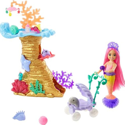 Barbie Mermaid Power Doll & Playset, Chelsea Mermaid Doll with 4 Sea Animal Pets, Coral Reef Play Area, Stroller & Accessories