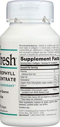 Nature’s Way Chlorofresh Chlorophyll Concentrate, Supports Detoxification Pathways*, Chlorophyllin Copper Complex, Supports Healthy Skin*, Internal Deodorant*, 90 Softgels (Packaging May Vary)