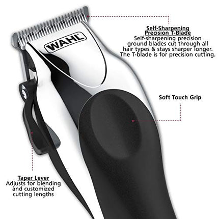 Wahl Clipper USA Deluxe Corded Chrome Pro, Complete Hair and Trimming Kit, Includes Corded Clipper, Cordless Battery Trimmer, and Styling Shears, for a Cut Every Time - Model 79524-5201M