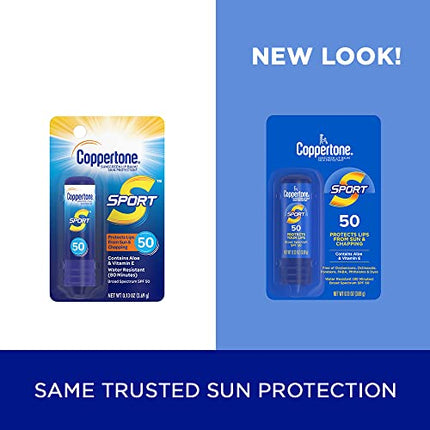 Coppertone SPORT Sunscreen Lip Balm, SPF 50 Sunscreen for Lips, Water Resistant Lip Sunscreen SPF 50, Skin Protectant, 0.13 Oz Tube