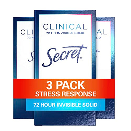 Secret Clinical Strength Antiperspirant and Deodorant for Women Invisible Solid Stress Response, White, 1.6 Oz (Pack of 3)