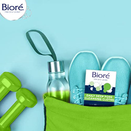Bioré Daily Make Up Removing Cloths, Facial Cleansing Wipes with Dirt-grabbing Fibers for Deep Pore Cleansing without Oily Residue, 60 Count