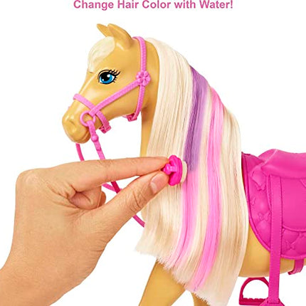 Barbie Groom 'n Care Horse Playset with Blond Doll, 2 Nodding Horses & 20+ Accessories, Style Color-Change Manes with Tool & Clips
