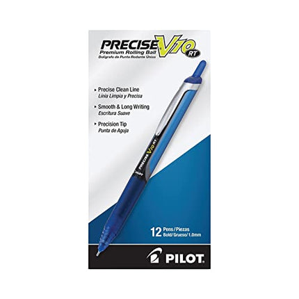 Pilot, Precise V10 RT Refillable & Retractable Rolling Ball Pens, Bold Point 1 mm, Blue, Pack of 12
