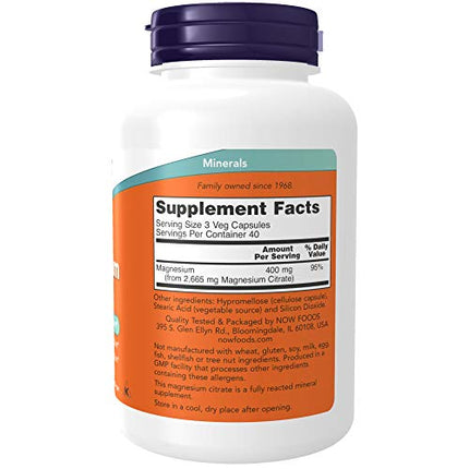 Buy NOW Supplements, Magnesium Citrate, Enzyme Function*, Nervous System Support*, 120 Veg Capsules in India India