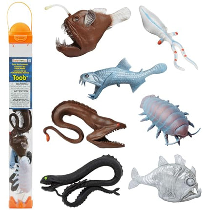 Safari Ltd Deep Sea Creatures TOOB - 7 Mini Figurines Hatchet Fish, Angler Fish, Viper Fish, Glass Squid, Giant Isopod, Gulper Eel, & Black Dragonfish - Educational Toy for Boys, Girls & Kids Ages 3+
