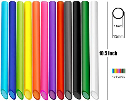 ALINK 12 PCS Reusable Boba Straws, 13 mm x 10.5 inch Long Wide Colored Plastic Smoothie Straws for Bubble Tea, Tapioca Pearls with 2 Cleaning Brush - Pointed Design