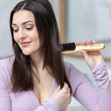 buy GranNaturals Boar Bristle Slick Back Hair Brush - Soft/Medium Smoothing Hairbrush to Style, Polish in India