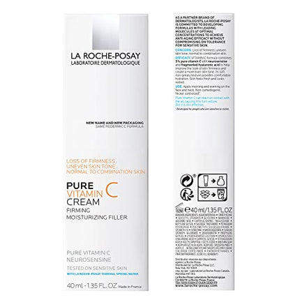 La Roche-Posay Redermic C Anti-Wrinkle Vitamin C Moisturizer with Pure Vitamin C & Hyaluronic Acid for Normal to Combo Skin, 1.35 Fl. Oz.