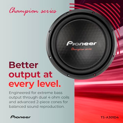 buy PIONEER CAR TSA301D4 12-inch 1600 W Max Power, Dual 4 Ohm Voice Coil for Powerful Bass Champion Series - Component Subwoofer in india