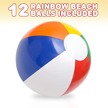 ArtCreativity Rainbow Inflatable Beach Balls (Pack of 12) Multicolored 12" Floating Pool Games, Fun Pool Toys, Party Favor and Gift for Boys and Girls