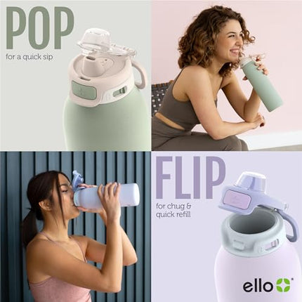 Ello Pop & Fill 32oz Stainless Steel Water Bottle with QuickFill Technology, Double Walled and Vacuum Insulated Metal, Leak Proof Locking Lid, Sip and Chug, Reusable, BPA Free, Pistachio