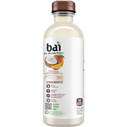 Bai Antioxidant Infused Water Beverage, Madagascar Coconut Mango, with Vitamin C and No Artificial Sweeteners, 18 Fluid Ounce Bottle, 12 Pack