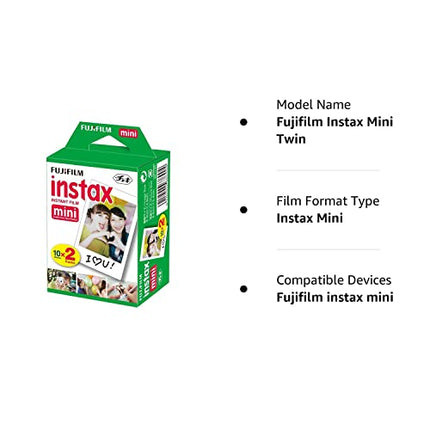 Fujifilm Instax Mini Film 20 Prints for Fuji 8 50s 25 7s 90 300, Full Color, Twin Pack